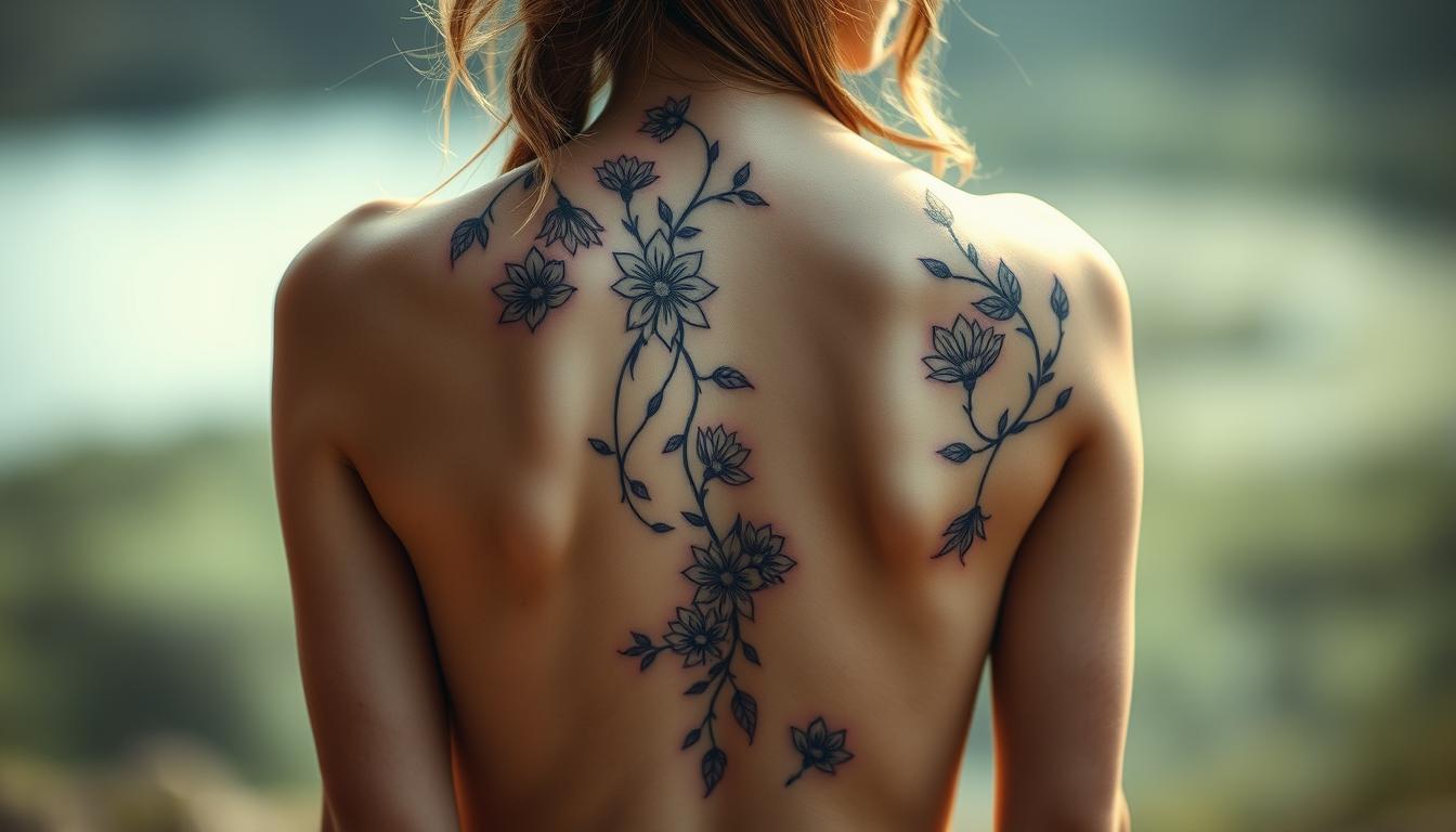 flower spine tattoos
