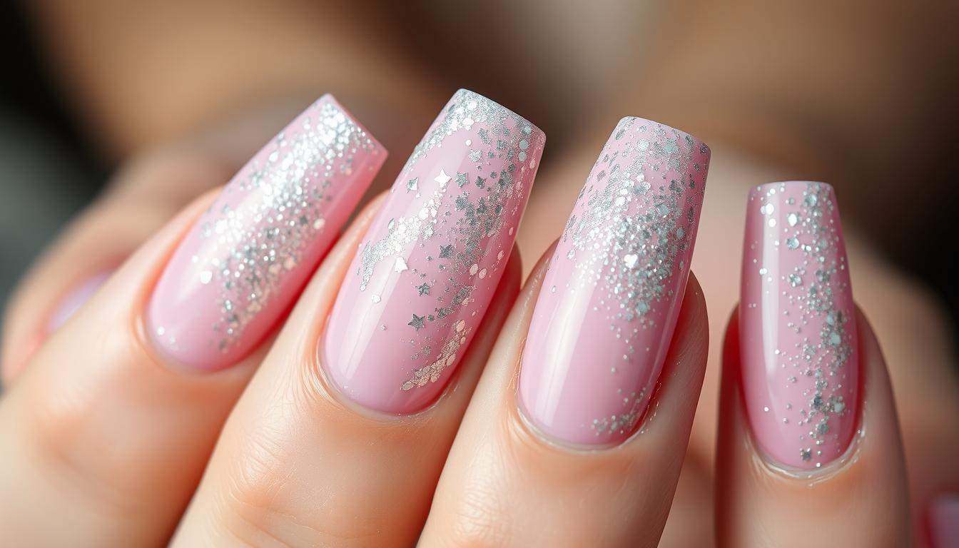 Light Pink Coffin Nails with Glitter: The Perfect Look