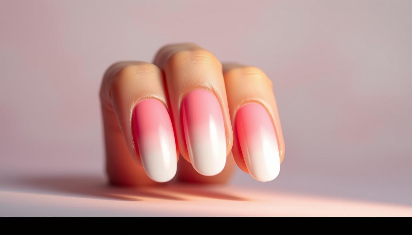 oval pink and white ombre nails