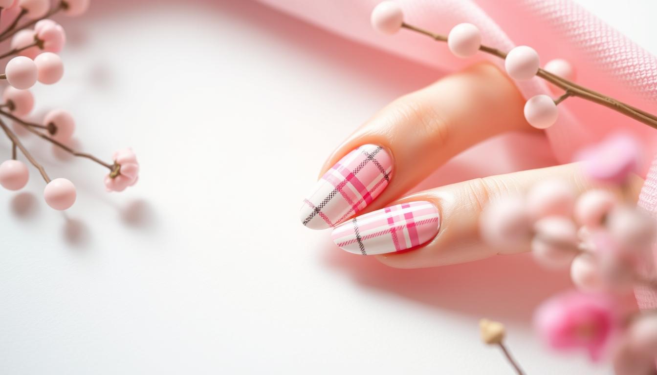 Create Trendy Pink Plaid Nails at Home