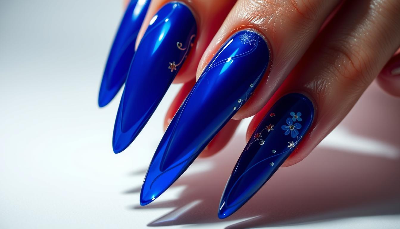 Achieve Glamorous Royal Blue Stiletto Nails