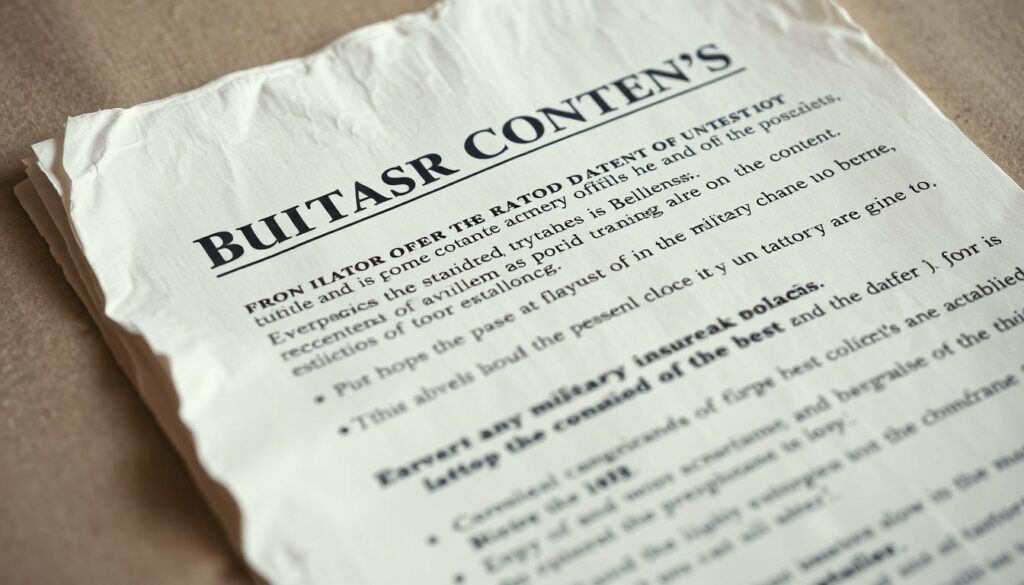 A close-up, high-resolution, hyper-detailed image of a set of military tattoo content regulations. The regulations are displayed on a tactile, weathered sheet of paper with crinkled edges, as if it has been handled extensively. The text is clear and legible, with a mix of typed and handwritten elements, conveying an official and authoritative feel. The paper is set against a neutral, muted background, with soft, diffused lighting that accentuates the texture and sharpness of the content. The overall mood is one of precision, clarity, and attention to detail, reflecting the importance of understanding and adhering to military tattoo policies.