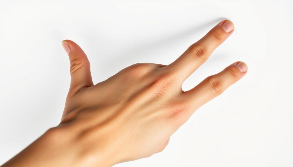 A close-up, highly detailed diagram of a human hand, showcasing the ideal placement and positioning of finger tattoos. The hand is positioned centrally, with the fingers splayed open to reveal the canvas of the skin. The lighting is soft and diffused, casting gentle shadows that accentuate the contours of the fingers. The background is clean and minimalist, allowing the hand to be the sole focus. The overall mood is informative and educational, providing a clear visual guide for tattoo enthusiasts seeking the perfect finger tattoo placement.