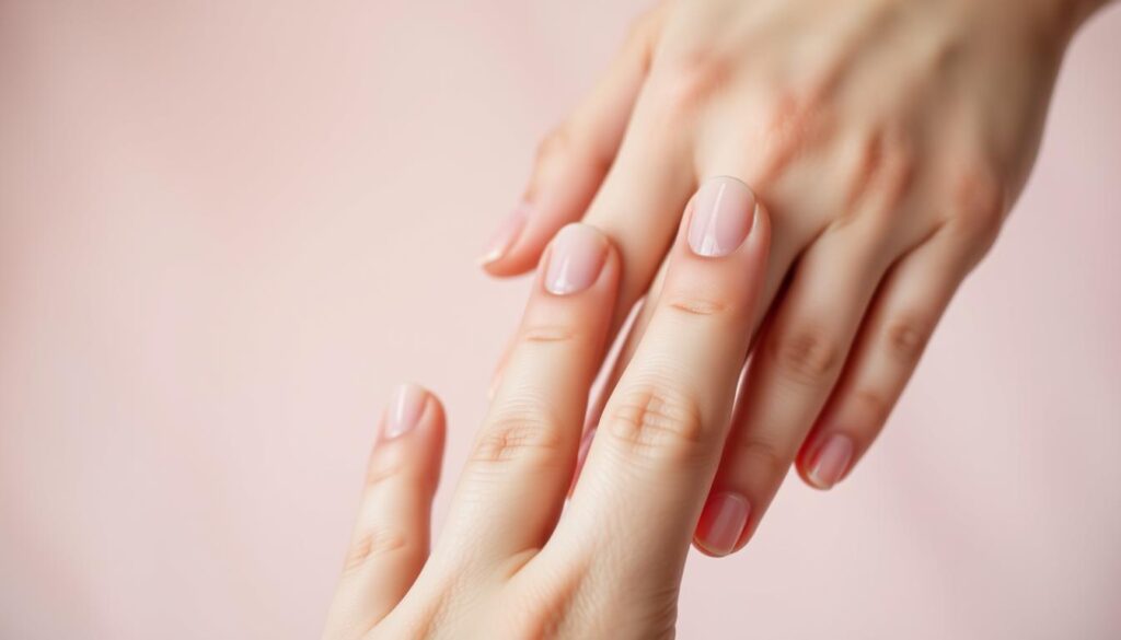 A close-up photograph of well-manicured natural nails against a soft, pastel background. The nails are clean, filed, and gently buffed, showcasing their natural shape and healthy shine. Subtle highlights from a diffused lighting setup create a soothing, spa-like atmosphere. The composition emphasizes the hands in the foreground, with a blurred, minimalist background to draw the viewer's attention to the nail care details. The overall mood is calming, serene, and inviting, reflecting the restorative nature of post-removal nail aftercare. A close-up photograph of well-manicured natural nails against a soft, pastel background. The nails are clean, filed, and gently buffed, showcasing their natural shape and healthy shine. Subtle highlights from a diffused lighting setup create a soothing, spa-like atmosphere. The composition emphasizes the hands in the foreground, with a blurred, minimalist background to draw the viewer's attention to the nail care details. The overall mood is calming, serene, and inviting, reflecting the restorative nature of post-removal nail aftercare.