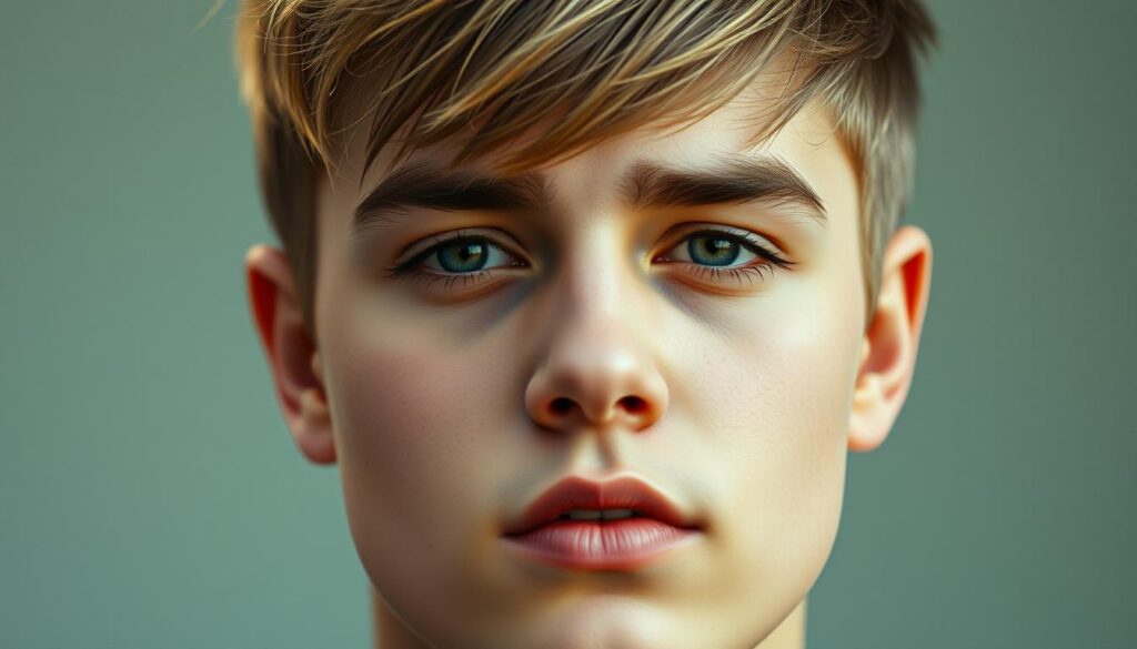A close-up portrait of Justin Bieber showcasing his signature hairstyles over the years. Crisp, high-resolution image with natural lighting and a shallow depth of field. Bieber's face is the focal point, surrounded by a soft, blurred background. His hair is prominently featured, showcasing his iconic looks - the spiky, side-swept bangs of his early career, the textured, swept-back style of his mid-2010s phase, and the slicked-back, minimalist look of his more recent years. The overall mood is one of style, celebrity, and the evolution of Bieber's personal image. A close-up portrait of Justin Bieber showcasing his signature hairstyles over the years. Crisp, high-resolution image with natural lighting and a shallow depth of field. Bieber's face is the focal point, surrounded by a soft, blurred background. His hair is prominently featured, showcasing his iconic looks - the spiky, side-swept bangs of his early career, the textured, swept-back style of his mid-2010s phase, and the slicked-back, minimalist look of his more recent years. The overall mood is one of style, celebrity, and the evolution of Bieber's personal image.