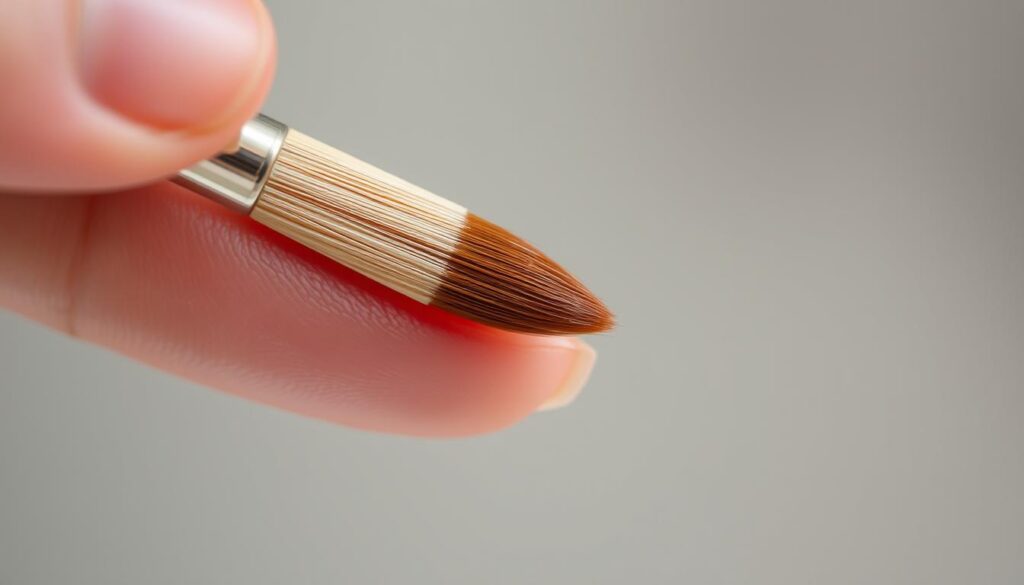 A close-up view of a hand delicately applying nail polish with a high-quality, natural-bristle brush. The brush strokes are smooth, precise, and even, creating a flawless, glossy finish. The lighting is soft and diffused, highlighting the tactile texture of the brush and the sheen of the wet polish. The background is blurred, keeping the focus on the artful technique. The overall mood is one of focused concentration and attention to detail, reflecting the care and skill required to achieve a professional-looking manicure. A close-up view of a hand delicately applying nail polish with a high-quality, natural-bristle brush. The brush strokes are smooth, precise, and even, creating a flawless, glossy finish. The lighting is soft and diffused, highlighting the tactile texture of the brush and the sheen of the wet polish. The background is blurred, keeping the focus on the artful technique. The overall mood is one of focused concentration and attention to detail, reflecting the care and skill required to achieve a professional-looking manicure.