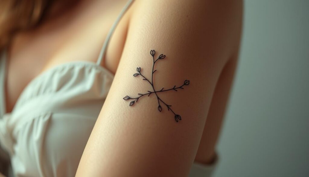 A close-up view of a woman's arm, showcasing a delicate, intricate tattoo design flowing across her skin. The tattoo features a blend of feminine floral motifs, including subtle, ethereal petals and vines, crafted with a light, whimsical touch. The lighting is soft and diffused, creating a dreamlike, intimate atmosphere that emphasizes the personal, expressive nature of the ink. The background is blurred, allowing the tattoo to be the focal point, capturing the essence of a shifting feminine tattoo culture that embraces the beauty and artistry of body art. A close-up view of a woman's arm, showcasing a delicate, intricate tattoo design flowing across her skin. The tattoo features a blend of feminine floral motifs, including subtle, ethereal petals and vines, crafted with a light, whimsical touch. The lighting is soft and diffused, creating a dreamlike, intimate atmosphere that emphasizes the personal, expressive nature of the ink. The background is blurred, allowing the tattoo to be the focal point, capturing the essence of a shifting feminine tattoo culture that embraces the beauty and artistry of body art.