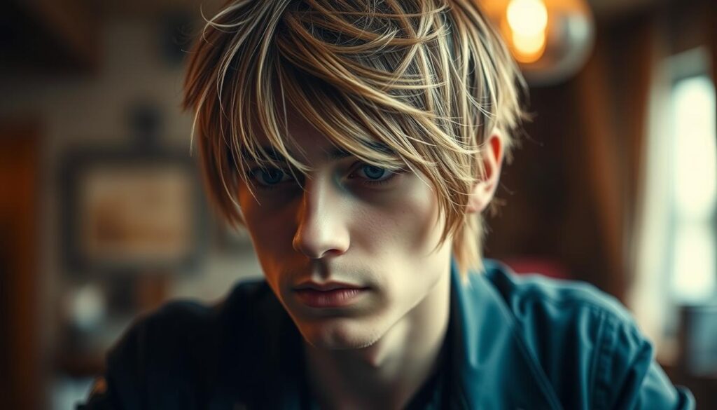 A contemporary, stylish individual with a modern shag haircut, captured in medium close-up. Soft, diffused lighting from the front, creating a warm, inviting atmosphere. Layers of varying lengths frame the face, with wispy, textured strands providing a lively, youthful appearance. The subject's gaze is directed slightly off-camera, exuding a casual, effortless vibe. The background is blurred, keeping the focus on the distinctive hairstyle. This image would visually complement the "Popular Variations of the Shaggy Haircut" section of the article. A contemporary, stylish individual with a modern shag haircut, captured in medium close-up. Soft, diffused lighting from the front, creating a warm, inviting atmosphere. Layers of varying lengths frame the face, with wispy, textured strands providing a lively, youthful appearance. The subject's gaze is directed slightly off-camera, exuding a casual, effortless vibe. The background is blurred, keeping the focus on the distinctive hairstyle. This image would visually complement the "Popular Variations of the Shaggy Haircut" section of the article.