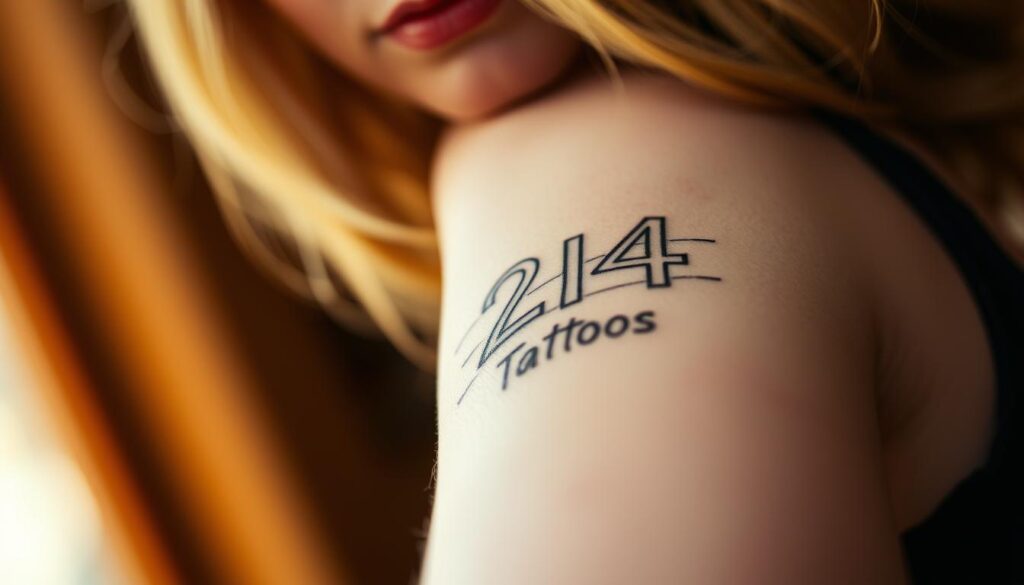 A detailed close-up view of Kristen Bell's forearm, highlighting the intricate "214 tattoos skit" design. The tattoo stands out against her fair skin, with bold linework and subtle shading that captures the playful spirit of the sketch. The composition places the tattoo in the center, surrounded by a softly blurred background that emphasizes the focal point. Warm, natural lighting illuminates the tattoo, creating a sense of depth and dimension. The angle is slightly tilted, giving the viewer an intimate perspective on the personal story behind this unique piece of ink. A detailed close-up view of Kristen Bell's forearm, highlighting the intricate "214 tattoos skit" design. The tattoo stands out against her fair skin, with bold linework and subtle shading that captures the playful spirit of the sketch. The composition places the tattoo in the center, surrounded by a softly blurred background that emphasizes the focal point. Warm, natural lighting illuminates the tattoo, creating a sense of depth and dimension. The angle is slightly tilted, giving the viewer an intimate perspective on the personal story behind this unique piece of ink.