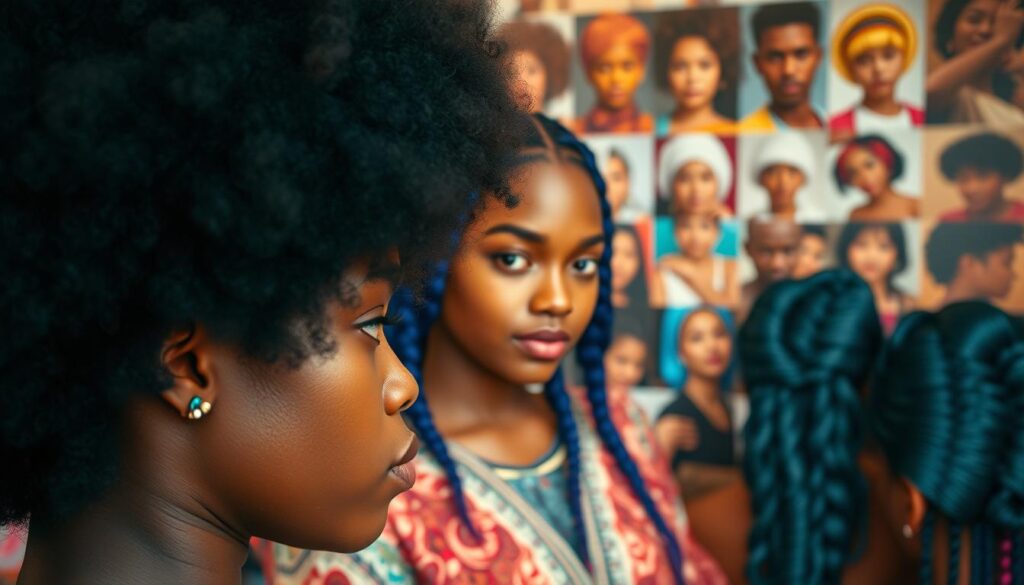 A diverse array of hairstyles from around the world, showcasing the cultural richness and global influences on contemporary hair trends. In the foreground, a close-up of a voluminous Afro, its kinky texture and jet-black hue accentuated by warm, diffused lighting. In the middle ground, a person with long, flowing locks in vibrant shades of blue and violet, styled in intricate braids. In the background, a collage of images depicting traditional hairstyles from Asia, Europe, and the Americas, blending seamlessly to create a visually stunning and harmonious scene. The overall mood is one of celebration, showcasing the beauty and diversity of global hair culture. A diverse array of hairstyles from around the world, showcasing the cultural richness and global influences on contemporary hair trends. In the foreground, a close-up of a voluminous Afro, its kinky texture and jet-black hue accentuated by warm, diffused lighting. In the middle ground, a person with long, flowing locks in vibrant shades of blue and violet, styled in intricate braids. In the background, a collage of images depicting traditional hairstyles from Asia, Europe, and the Americas, blending seamlessly to create a visually stunning and harmonious scene. The overall mood is one of celebration, showcasing the beauty and diversity of global hair culture.
