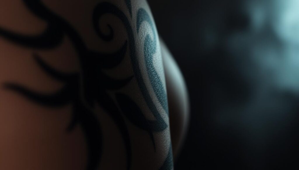 A moody, close-up shot of intricate black and grey tattoo techniques, showcasing the artistry and precision of the craft. The foreground features a detailed rendering of bold, shaded linework and subtle gradients, capturing the essence of this timeless tattoo style. The middle ground highlights the interplay of light and shadow, accentuating the depth and texture of the designs. The background is muted and atmospheric, allowing the tattoo work to take center stage. The overall composition is visually striking, conveying a sense of elegance and sophistication befitting the "Bold and Subtle: Black & Grey Tattoo Techniques" theme. A moody, close-up shot of intricate black and grey tattoo techniques, showcasing the artistry and precision of the craft. The foreground features a detailed rendering of bold, shaded linework and subtle gradients, capturing the essence of this timeless tattoo style. The middle ground highlights the interplay of light and shadow, accentuating the depth and texture of the designs. The background is muted and atmospheric, allowing the tattoo work to take center stage. The overall composition is visually striking, conveying a sense of elegance and sophistication befitting the "Bold and Subtle: Black & Grey Tattoo Techniques" theme.