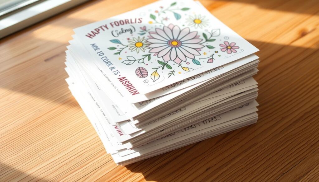 A stack of colorful, hand-drawn coloring templates in various designs and patterns, arranged neatly on a wooden surface. The templates feature whimsical floral motifs, geometric shapes, and abstract patterns, inviting the viewer to engage in the therapeutic practice of coloring. Soft, natural lighting illuminates the scene, creating a calming and serene atmosphere that reflects the mental health benefits of this creative activity. The templates are positioned to suggest a sense of order and organization, symbolizing the mindfulness and focus that coloring can foster. The overall composition conveys a sense of simplicity, inviting the viewer to imagine the peaceful and rejuvenating experience of coloring these free, accessible templates.