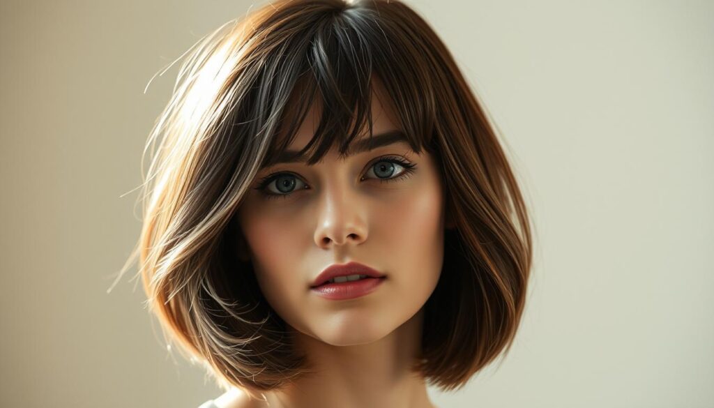 A stylish layered bob haircut, captured in a natural, well-lit setting. The model's hair is elegantly styled, with subtle layers that frame her face, creating a youthful and sophisticated look. The lighting is soft and diffused, accentuating the subtle highlights and shadows of the hair. The background is a simple, neutral tone, allowing the focus to remain on the stunning haircut. The overall mood is one of effortless beauty and timeless elegance, perfectly capturing the essence of a versatile bob style suitable for a range of ages. A stylish layered bob haircut, captured in a natural, well-lit setting. The model's hair is elegantly styled, with subtle layers that frame her face, creating a youthful and sophisticated look. The lighting is soft and diffused, accentuating the subtle highlights and shadows of the hair. The background is a simple, neutral tone, allowing the focus to remain on the stunning haircut. The overall mood is one of effortless beauty and timeless elegance, perfectly capturing the essence of a versatile bob style suitable for a range of ages.