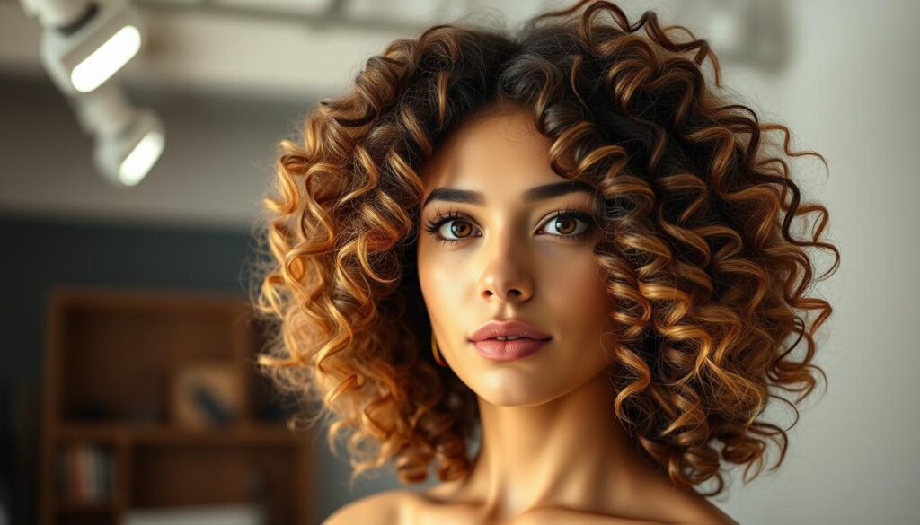 A stylishly wavy perm hairstyle, showcasing the natural texture and volume of the hair. The model is positioned in a well-lit studio setting, with soft, diffused lighting highlighting the intricate curl patterns and creating a warm, inviting atmosphere. The camera captures the hairstyle from a slightly elevated angle, providing a visually appealing and flattering perspective. The focus is on the perm's shape and movement, showcasing its versatility and how it complements the model's facial features and overall aesthetic. A stylishly wavy perm hairstyle, showcasing the natural texture and volume of the hair. The model is positioned in a well-lit studio setting, with soft, diffused lighting highlighting the intricate curl patterns and creating a warm, inviting atmosphere. The camera captures the hairstyle from a slightly elevated angle, providing a visually appealing and flattering perspective. The focus is on the perm's shape and movement, showcasing its versatility and how it complements the model's facial features and overall aesthetic.