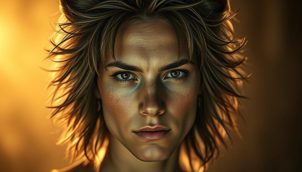 A timeless history unfolds, tracing the evolution of the captivating wolf cut. In the foreground, a mesmerizing cascade of layers and textures mimics the wild and untamed essence of its namesake, framing a face of striking features. The middle ground showcases the cut's transformative journey, from its humble beginnings to its present-day allure, captured in a series of ethereal, vintage-inspired vignettes. The background bathes the scene in a warm, nostalgic glow, hinting at the timeless appeal of this iconic hairstyle. Dramatic lighting and a cinematic angle lend an air of mystique, inviting the viewer to immerse themselves in the captivating narrative of the wolf cut's enduring legacy.