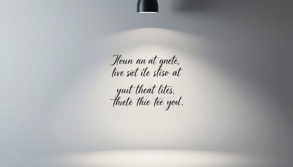 A visually striking tattoo design showcasing a thoughtful, hand-lettered quote against a minimalist, abstract background. The quote stands as the focal point, rendered in an elegant script font with subtle texture and depth. The surrounding space features a muted, atmospheric palette of complementary tones, creating a sense of balance and introspection. Subtle lighting from an overhead source casts gentle shadows, adding dimensionality and a sense of artful deliberation. The overall composition evokes a feeling of personal significance and meaningful self-expression.
