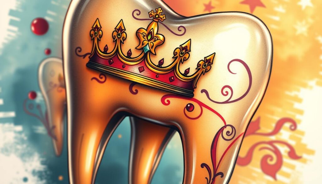 An image of a tooth with a permanent crown tattoo