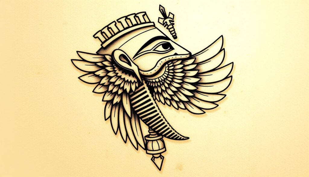 An image of an Egyptian tattoo design inspired by ancient artifacts