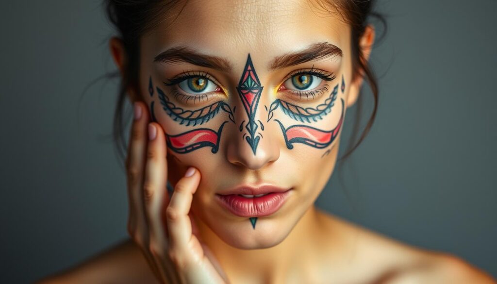 Create an image of a person with a custom face temporary tattoo