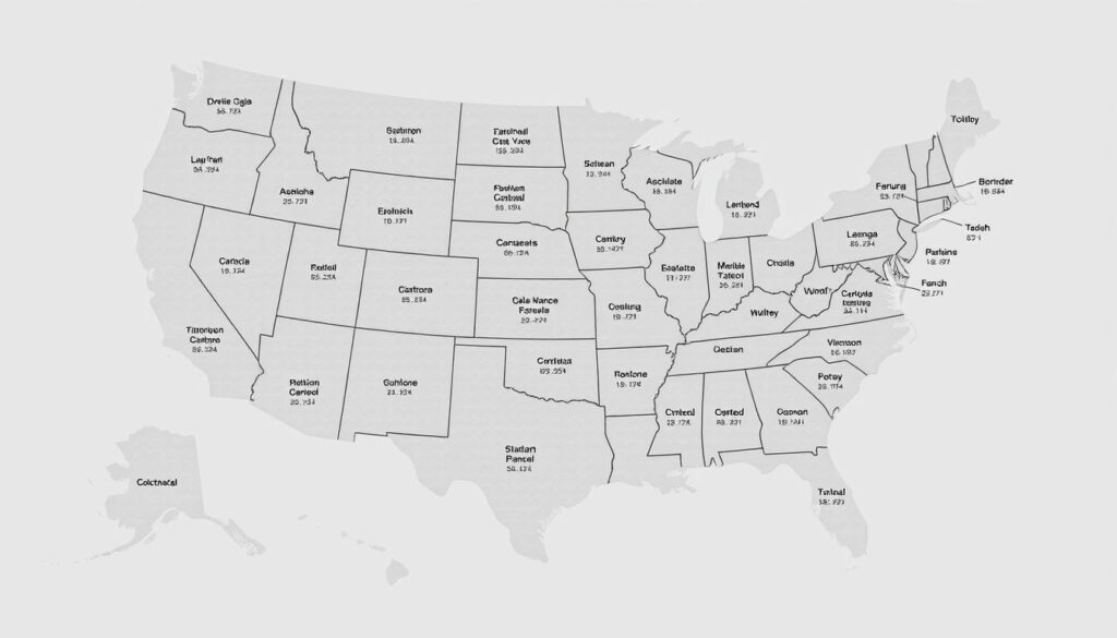 Detailed state-by-state map of the United States showcasing the legal tattoo age requirements across the country. The map is rendered in a clean, minimalist style with a neutral color palette, allowing the key information to be the focal point. The landmass is depicted with a muted topographic texture, while state borders are clearly delineated with thin, precise lines. A subtle grid overlay provides a sense of scale and geographic context. The map is presented from an elevated, bird's-eye view angle, giving a comprehensive overview of the nationwide tattoo age landscape. Diffused, soft lighting creates depth and dimension, maintaining a professional, informative tone befitting the subject matter.