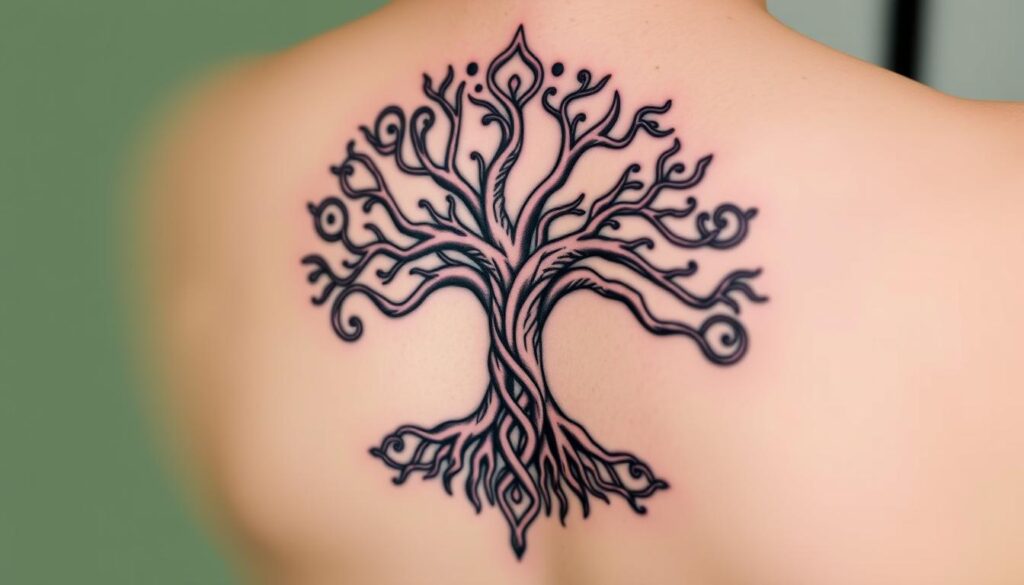 Generate an image of a Celtic Tree of Life tattoo design