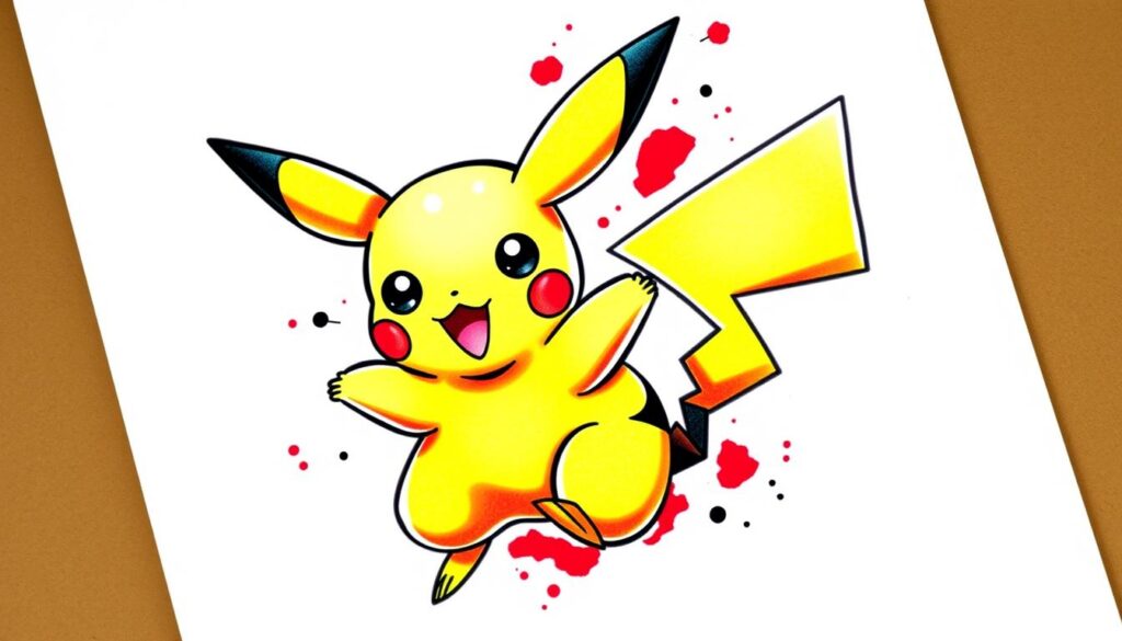 Generate an image of a Pokémon character tattoo featuring Pikachu