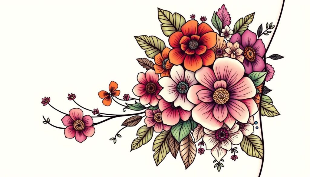 Generate an image of a beautiful floral knee tattoo design