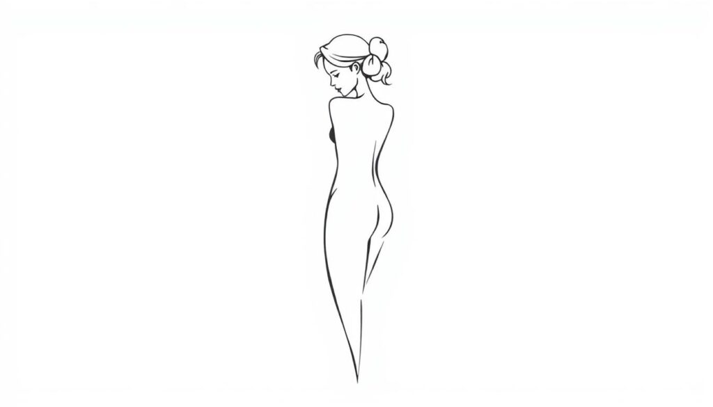 Generate an image of a fine line minimalist naked girl tattoo.