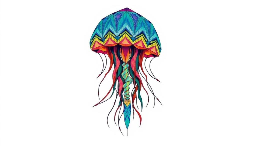 Generate an image of a geometric jellyfish tattoo
