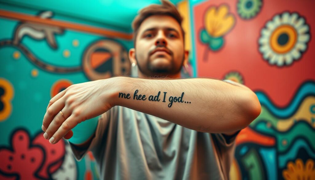 Generate an image of a man with an inspirational tattoo
