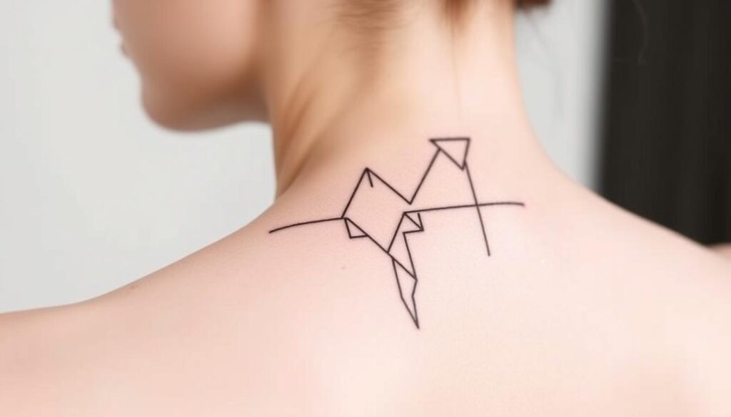 Generate an image of a minimalist back shoulder tattoo