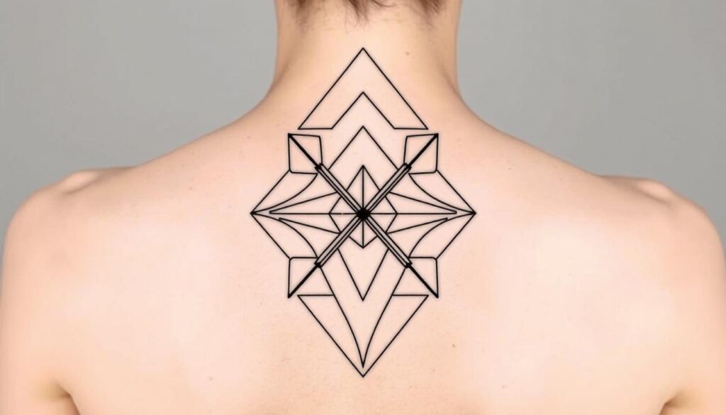 Generate an image of a minimalist back tattoo design