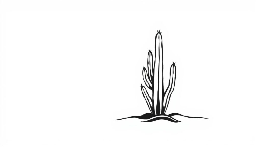 Generate an image of a minimalist cactus tattoo design
