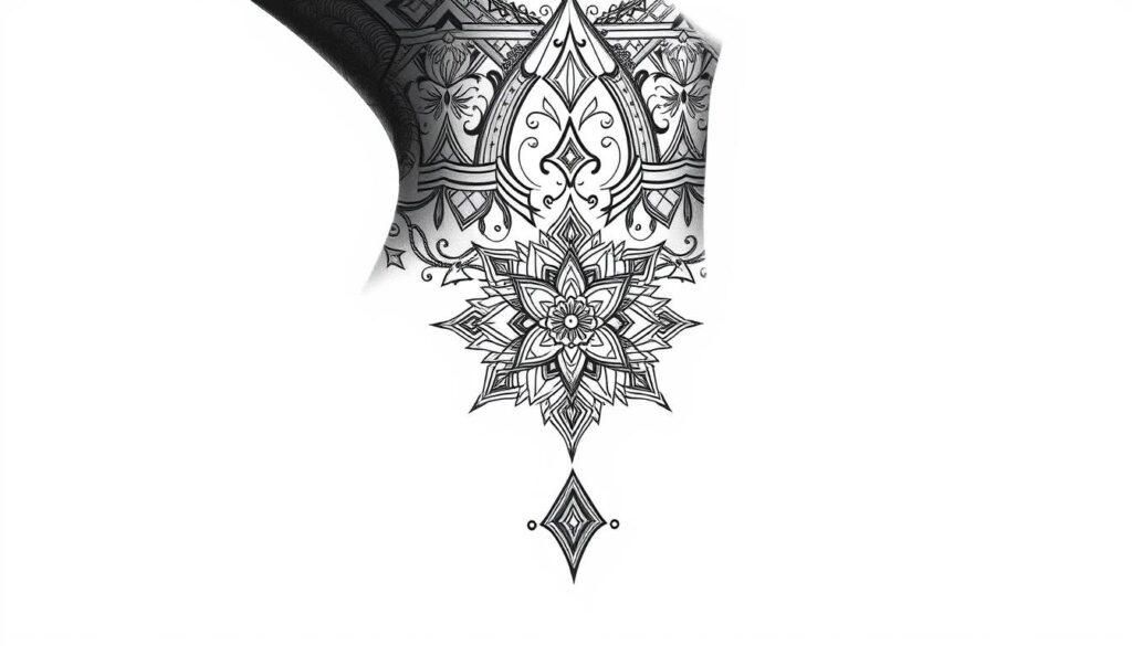 Generate an image of a negative space neck tattoo design.
