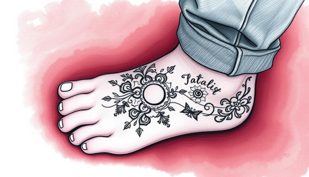 Generate an image of a symbolic foot tattoo