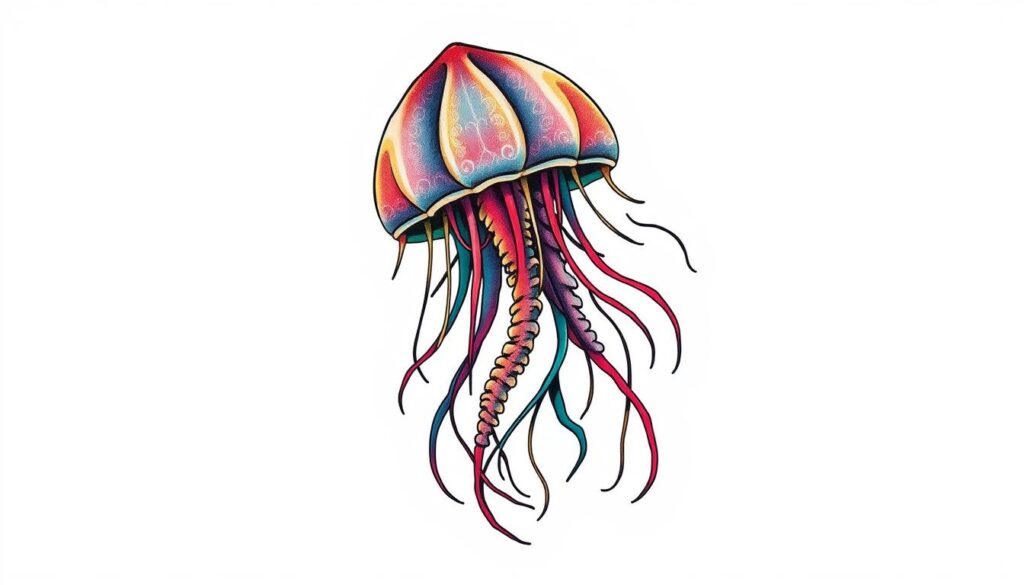 Generate an image of a traditional jellyfish tattoo