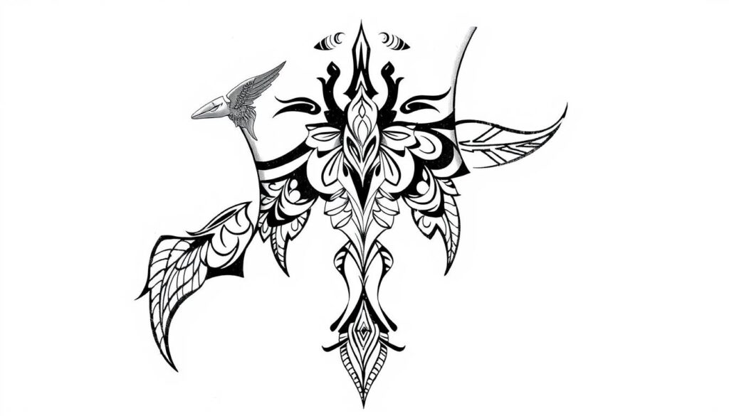 Generate an image of a tribal neck tattoo design