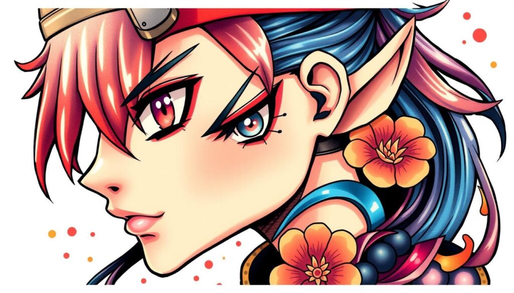 Generate an image of an anime character tattoo design using AI
