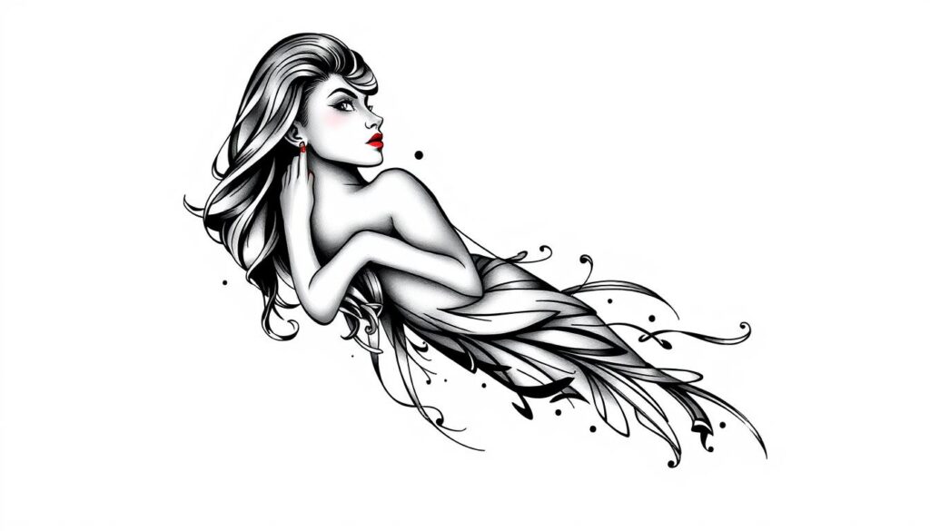 Generate an image of an arm with a feminine naked girl tattoo art