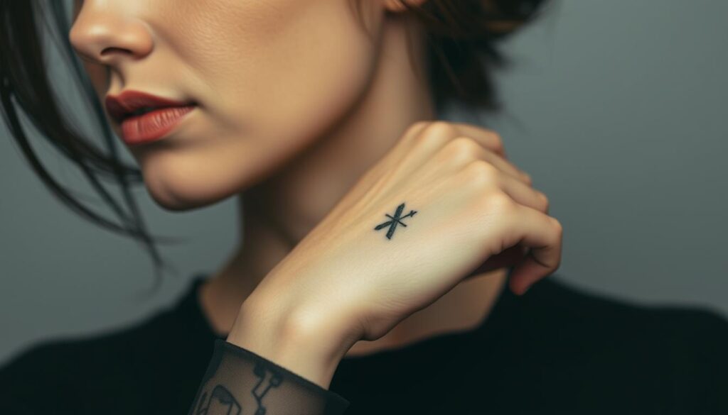 Image of a woman with a delicate wrist tattoo