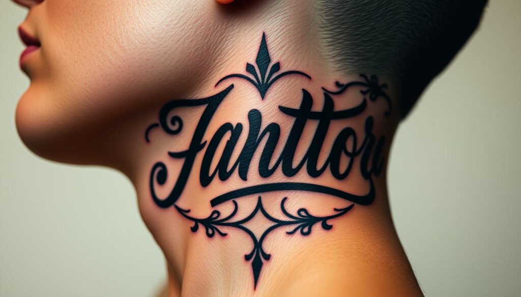 lettering neck tattoo designs