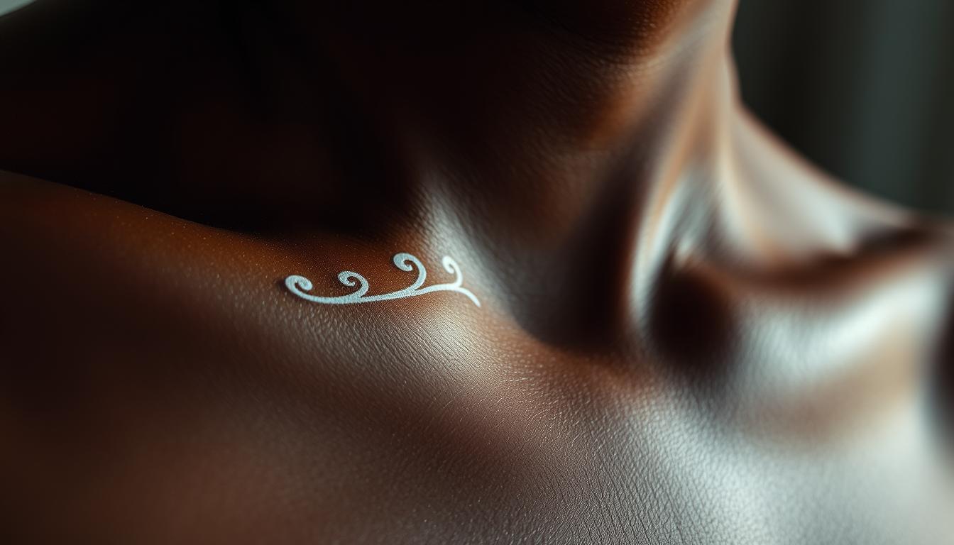 white ink tattoo on dark skin