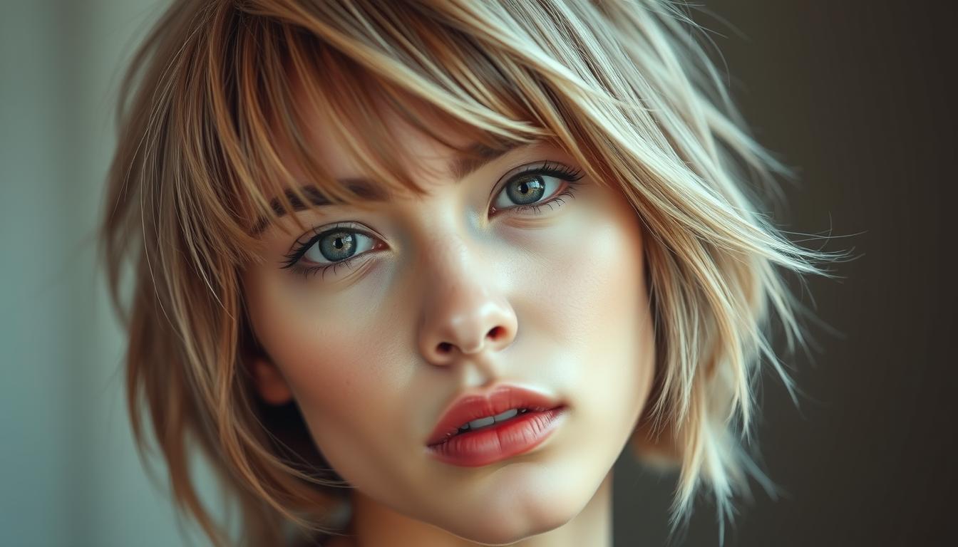 wolf cut with curtain bangs
