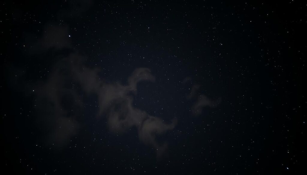 A breathtaking night sky, where a celestial dance unfolds. In the foreground, a cluster of twinkling stars, their radiant glow illuminating the darkness. In the middle ground, wispy wisps of ethereal clouds drift lazily across the inky blackness, adding depth and dimension. The background is a tapestry of deeper, more intense stars, their brilliance punctuating the infinite expanse. The lighting is soft and atmospheric, casting a warm, dreamlike hue over the entire scene. The camera angle is slightly tilted, giving the impression of a vast, endless universe. The overall mood is one of wonder, enchantment, and a deep connection to the cosmos.