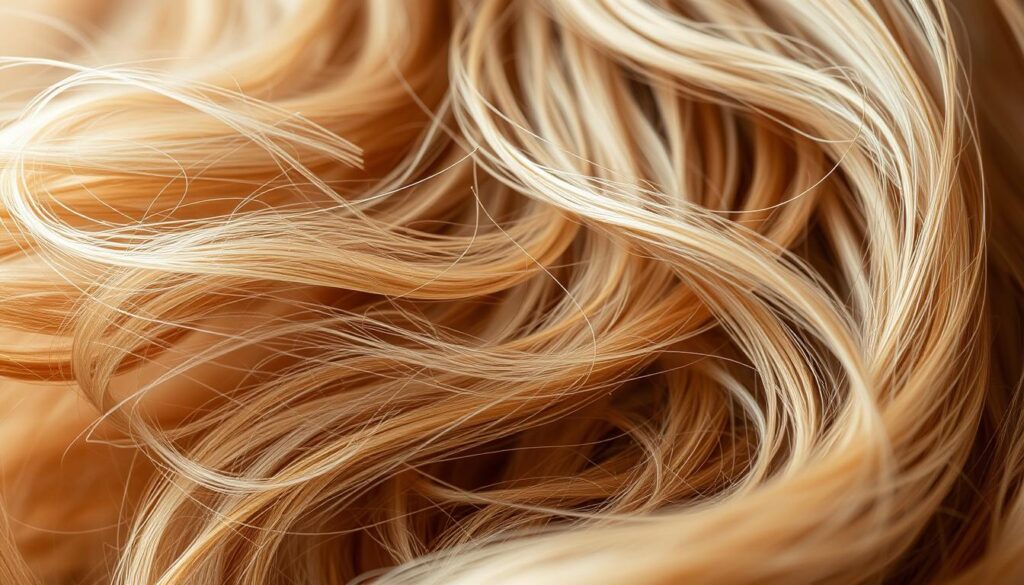 A close-up shot of perms waves texture with intricate detail and dimensional volume. Soft, wispy strands of hair with natural-looking waves and curls, capturing the essence of Asian hairstyles. Warm, diffused lighting accentuates the tactile, almost tangible quality of the hair fibers. The composition focuses on the midground, with a slightly blurred, neutral background to emphasize the subject. Subtle highlights and shadows create depth and movement, conveying a sense of effortless, lived-in texture. The overall mood is one of refined elegance and understated style.