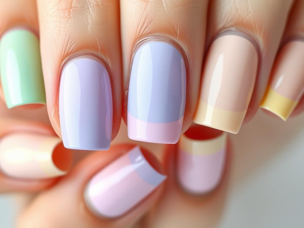 Pastel French tip nail design for summer in various colors