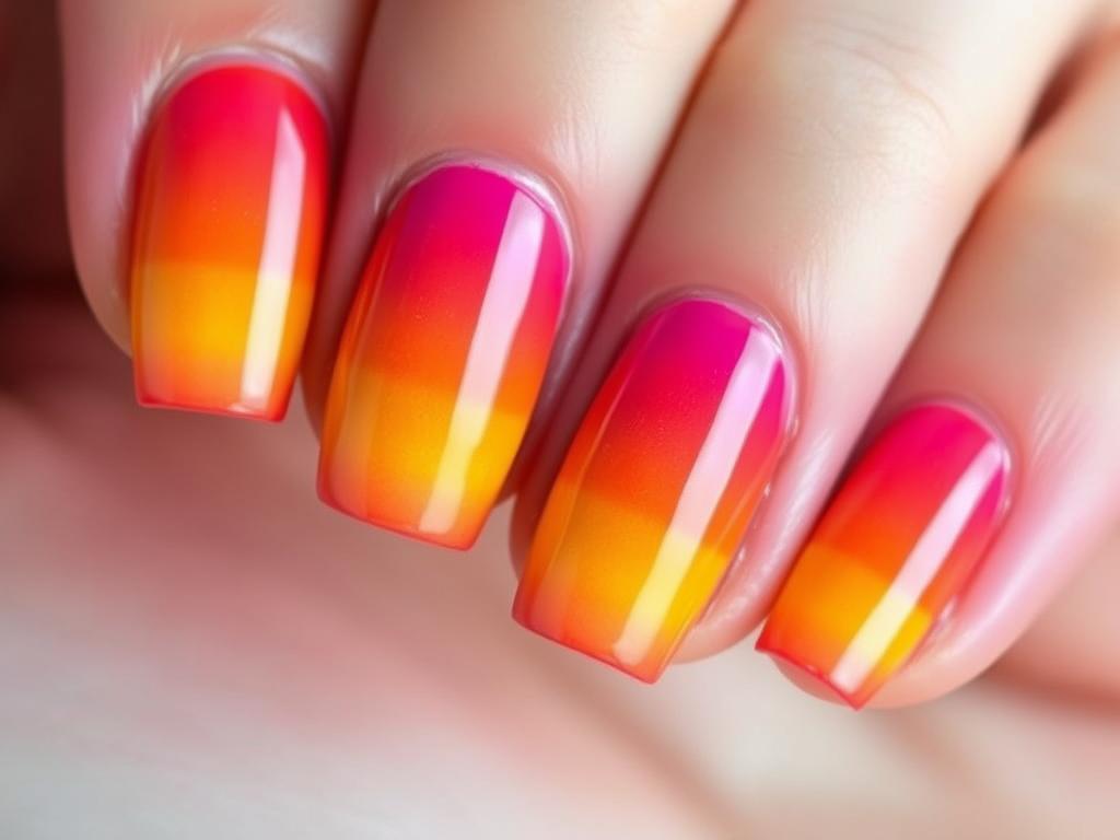Sunset gradient nail design for summer with orange to purple transition