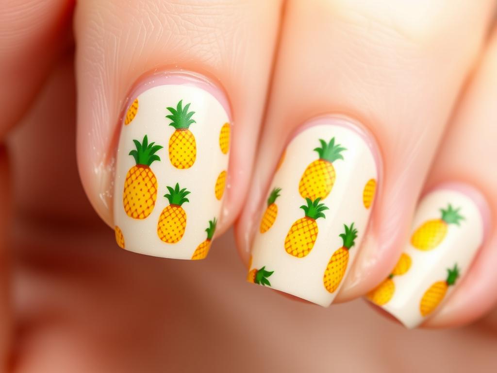 Tiny pineapple pattern nail design for summer