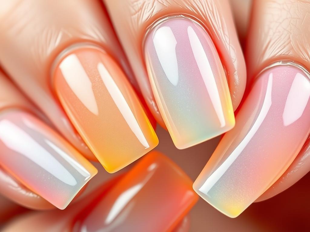 Translucent jelly nail design in bright summer colors